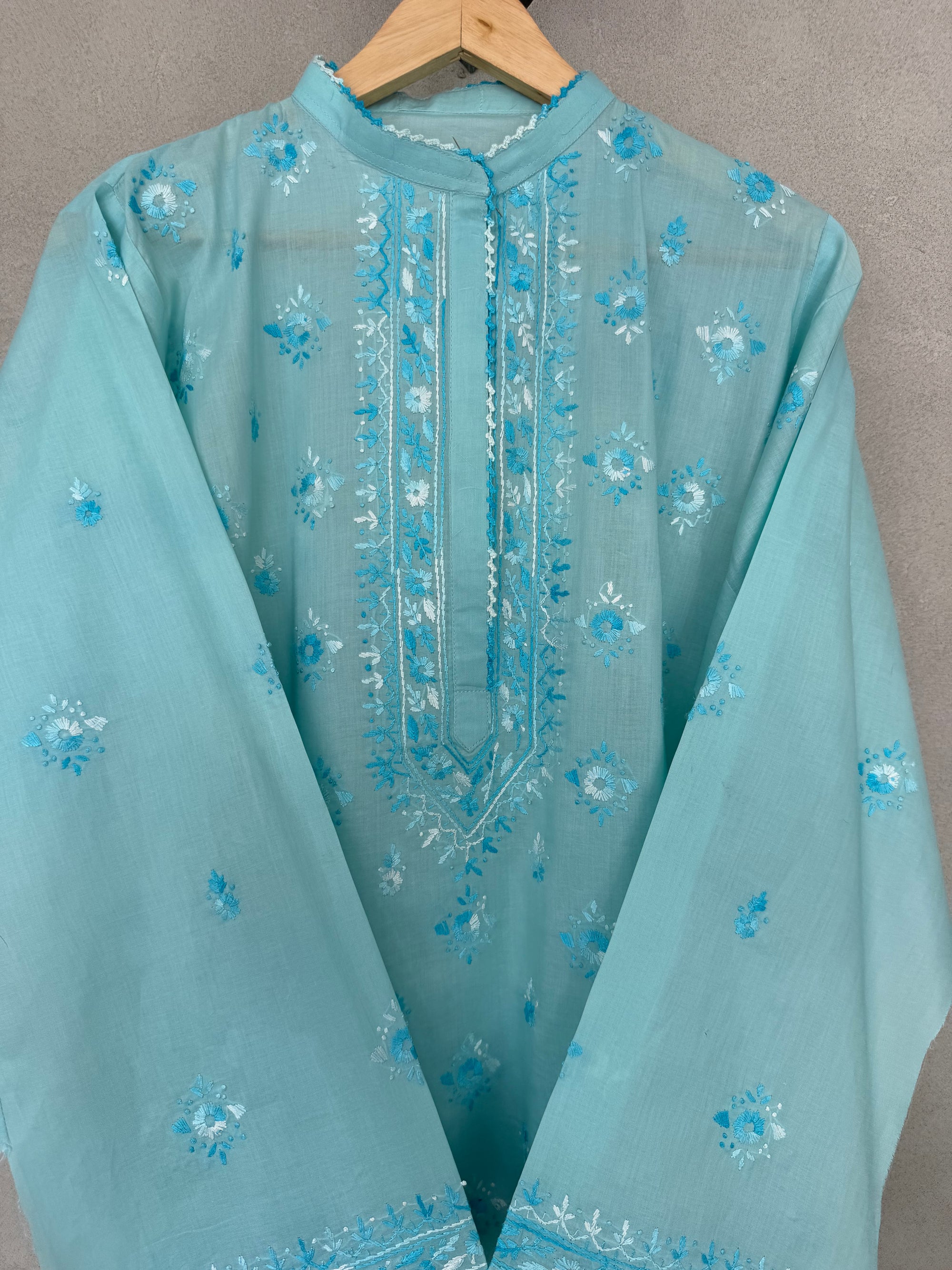 Sky blue hand embroidered kurta