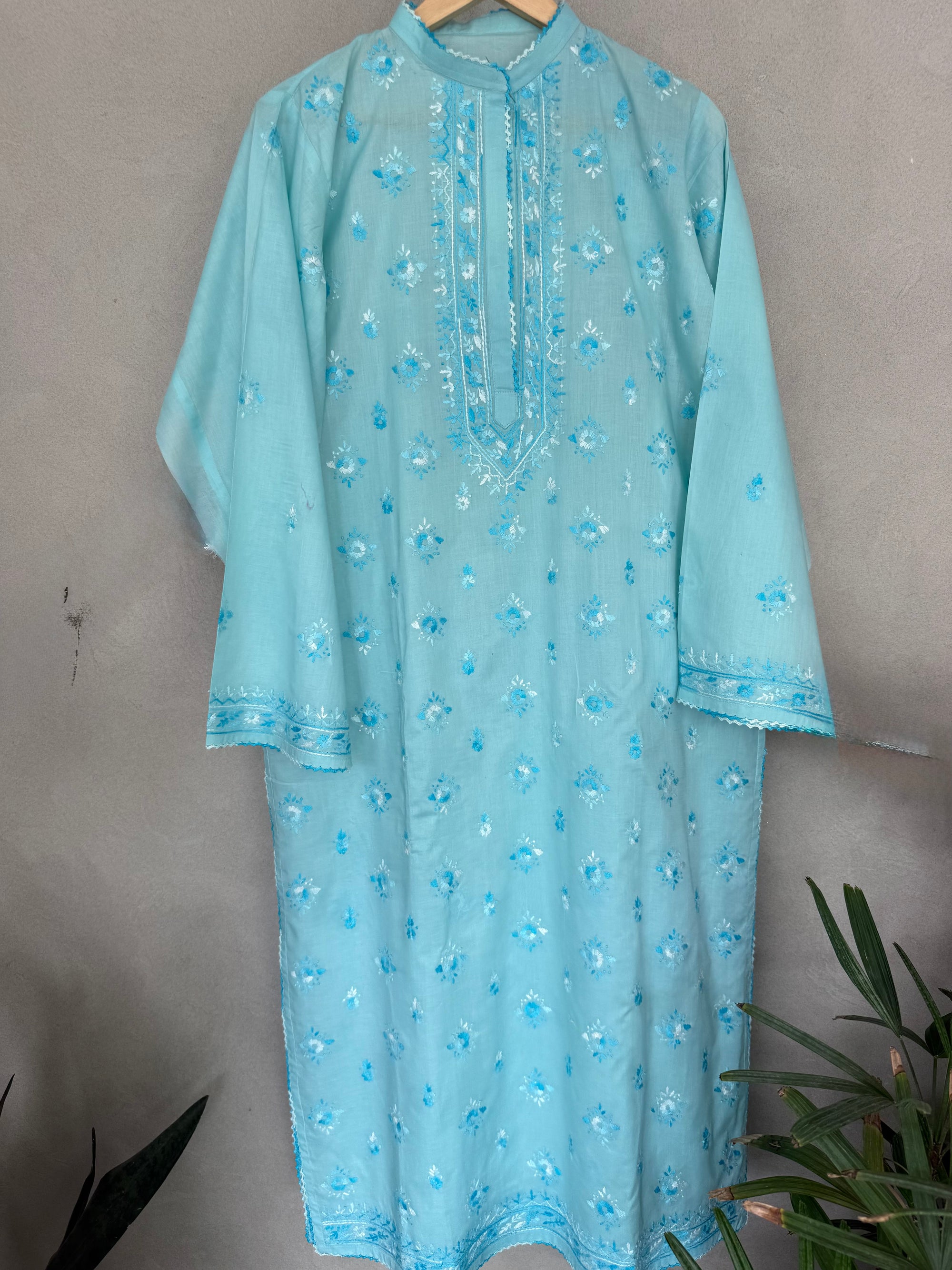 Sky blue hand embroidered kurta