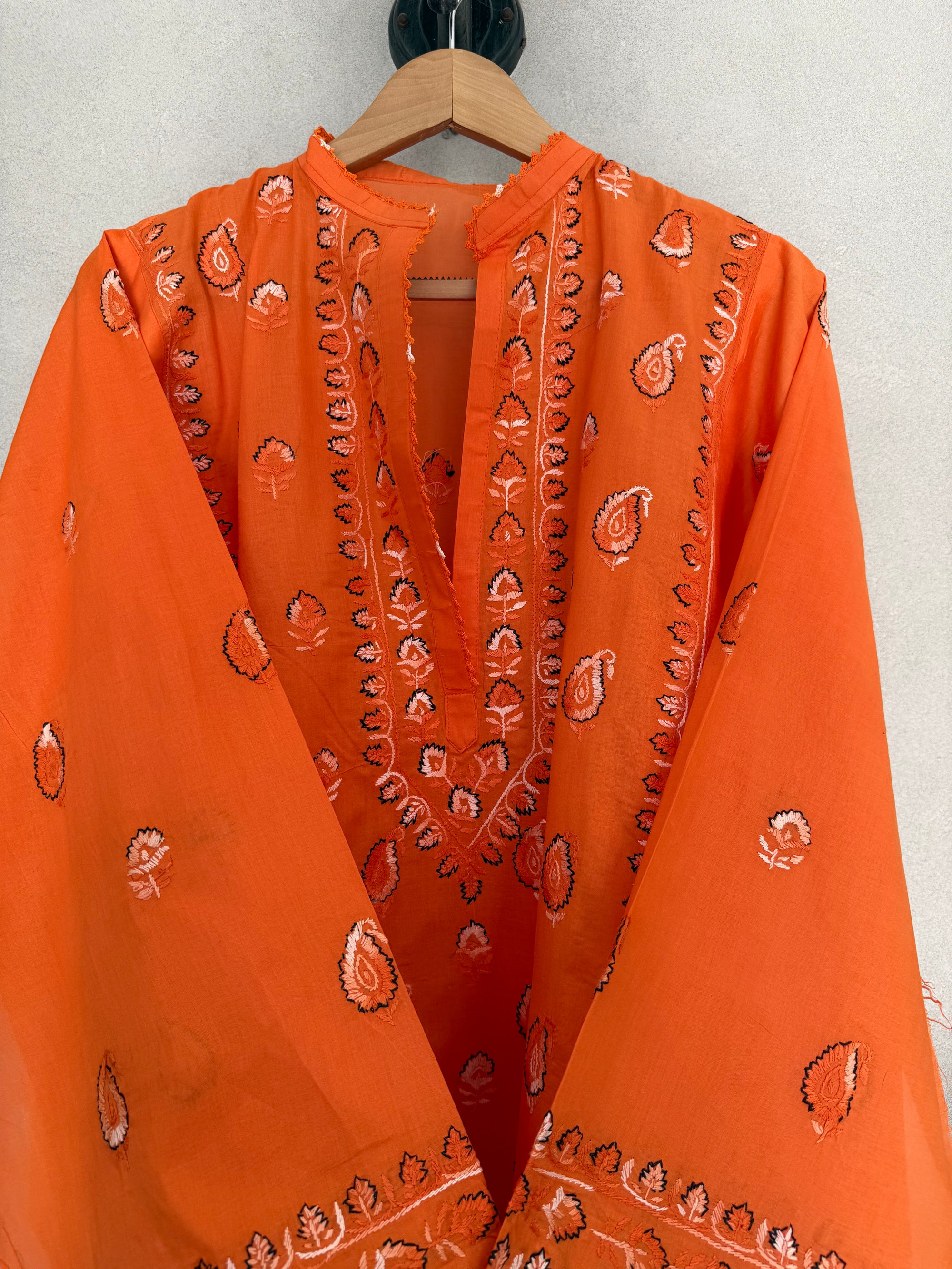 Orange & black kashmiri embroidery