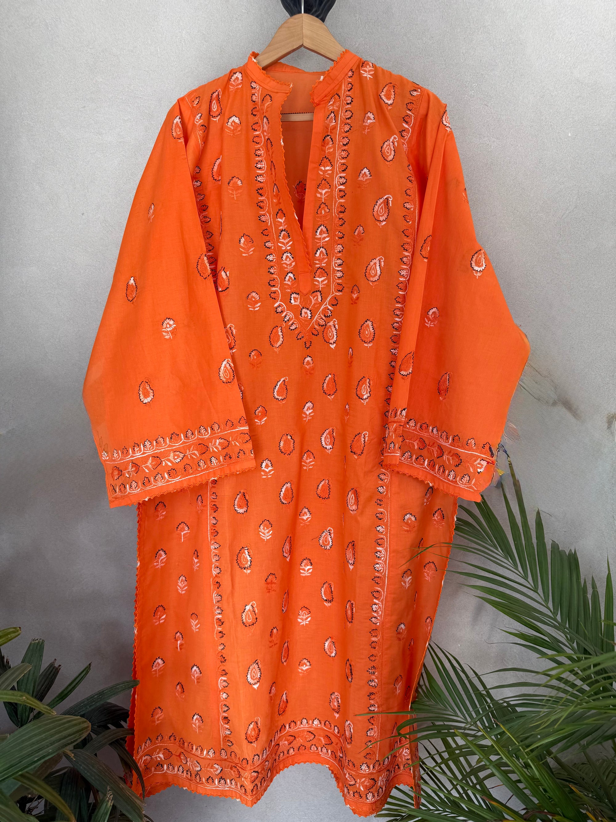 Orange & black kashmiri embroidery