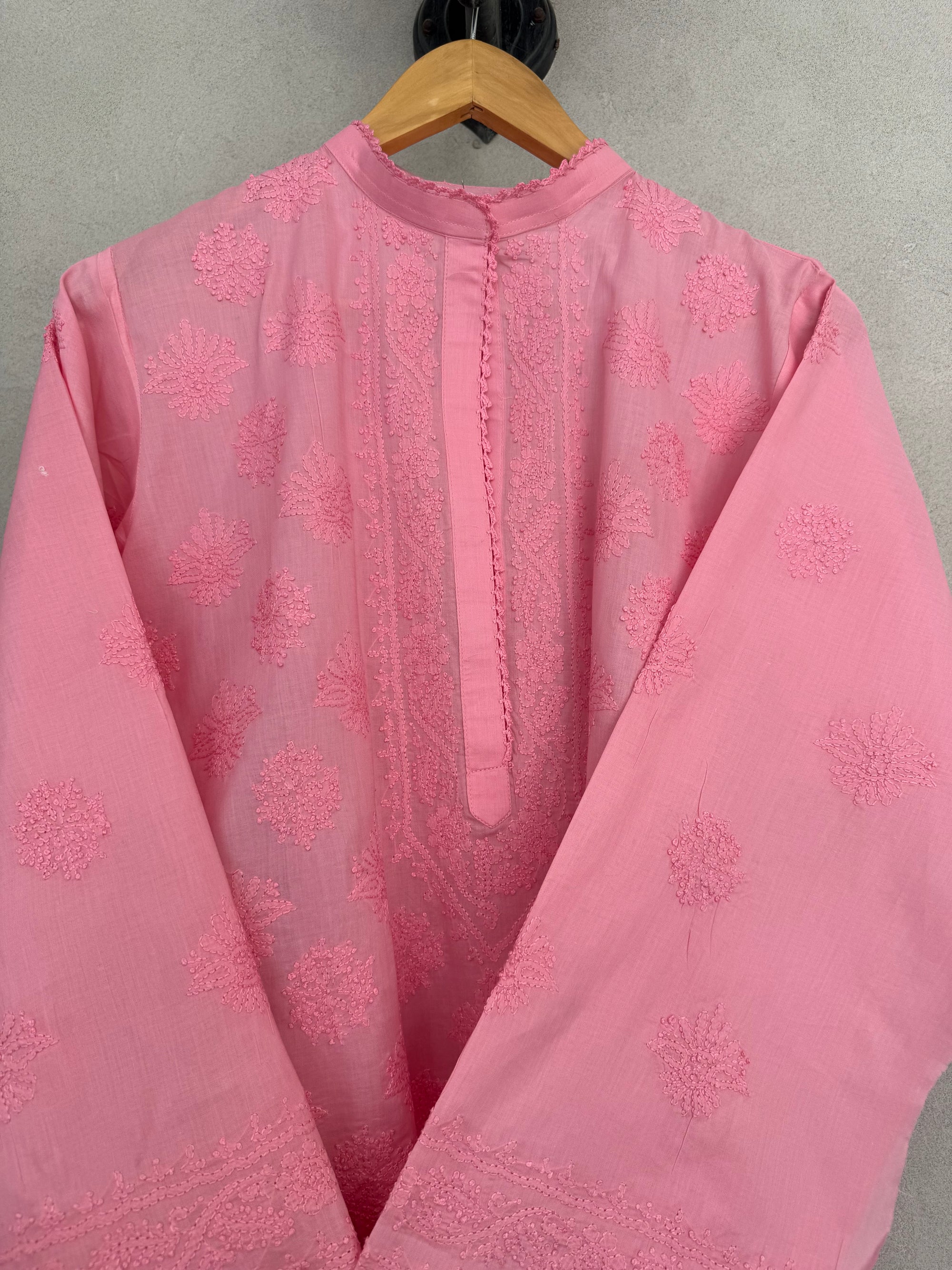 Candy pink hand embroidered kurta
