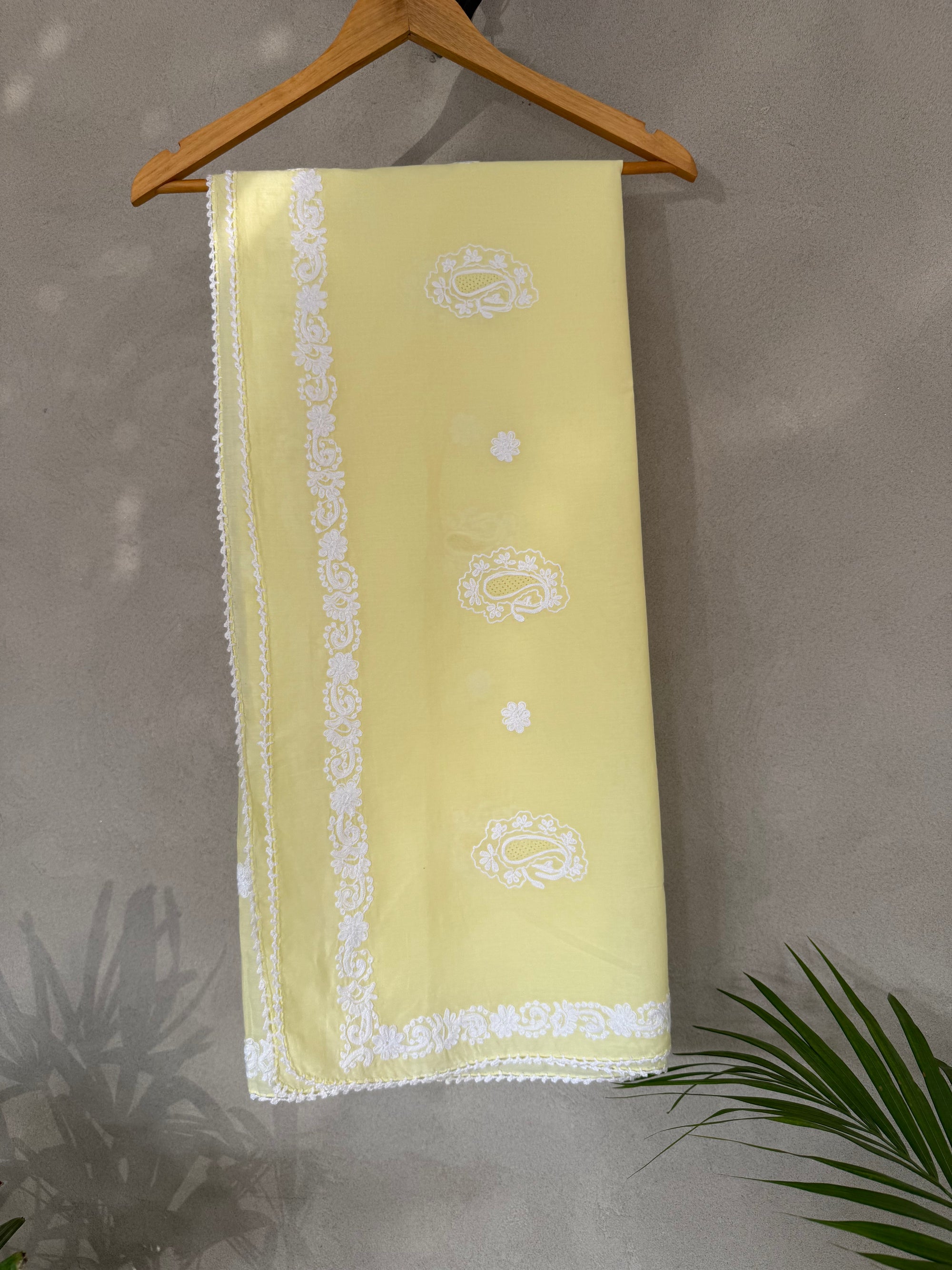 Yellow & white hand embroidered kurta & dupatta