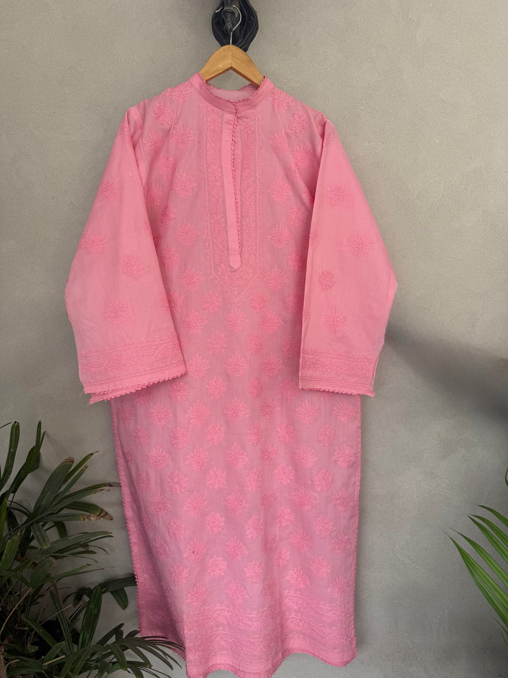 Candy pink hand embroidered kurta