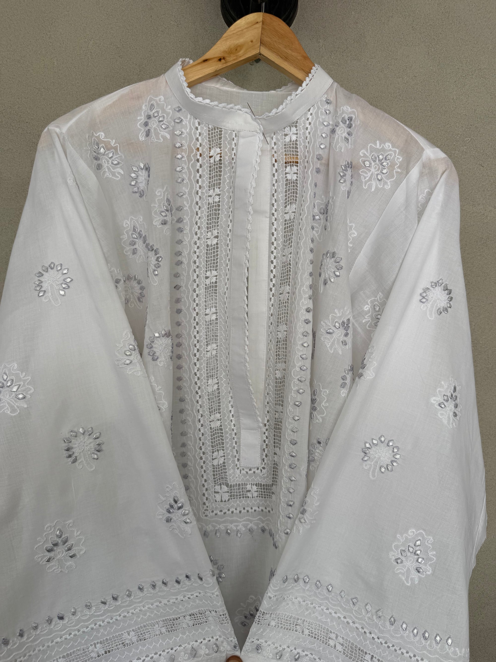 White tarkashi and gota kurta