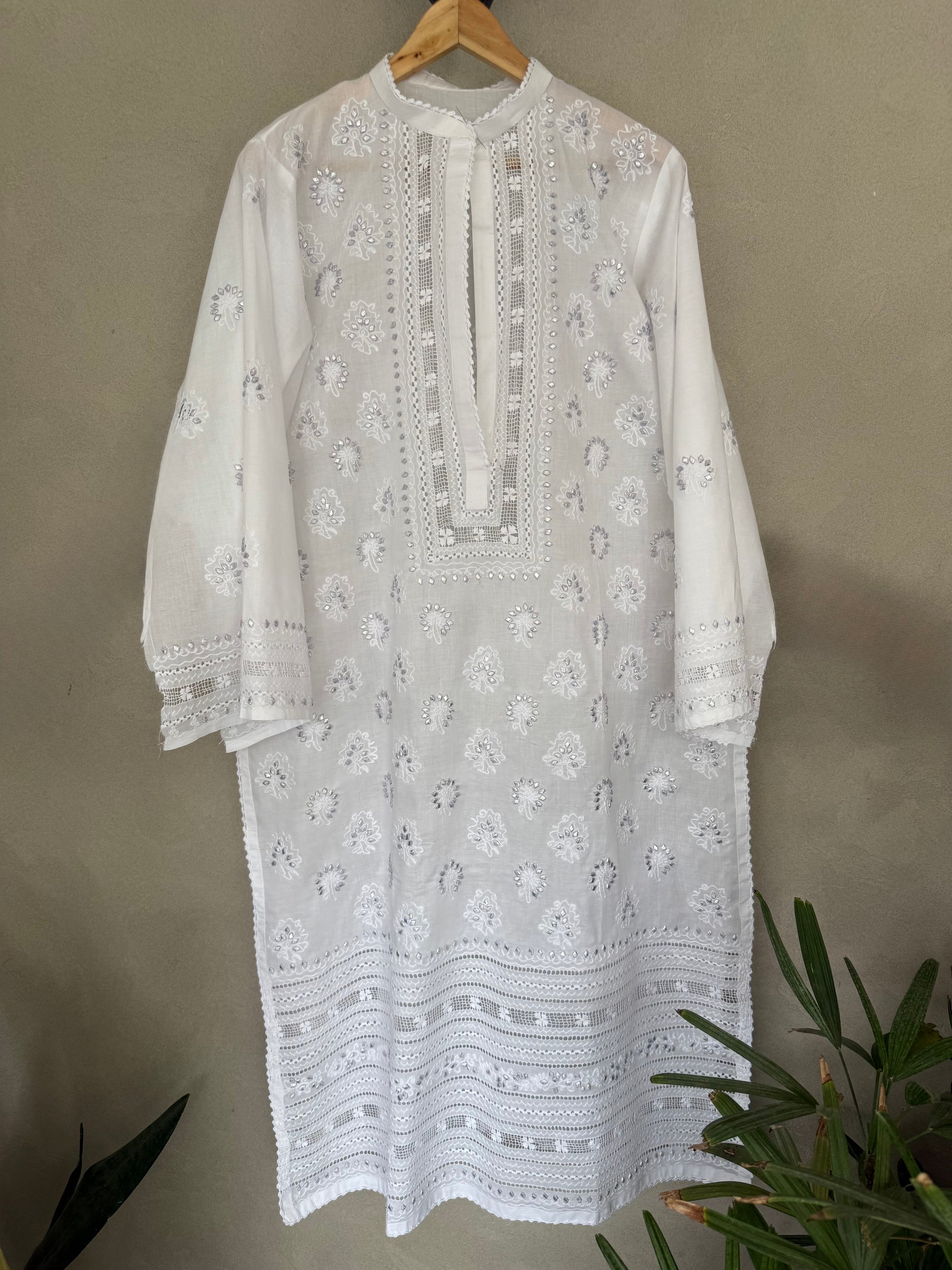 White tarkashi and gota kurta