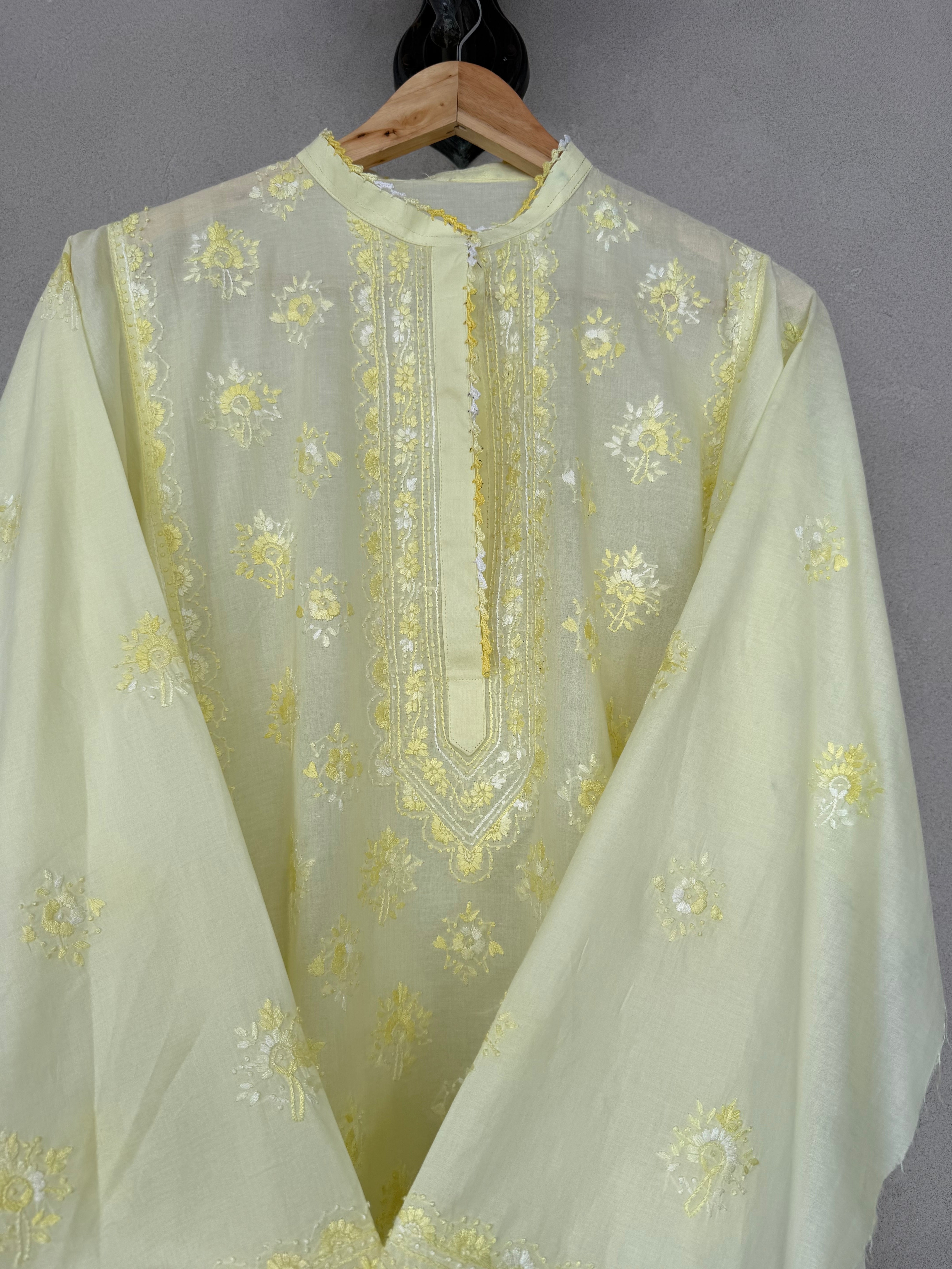 Yellow on yellow hand embroidered kurta