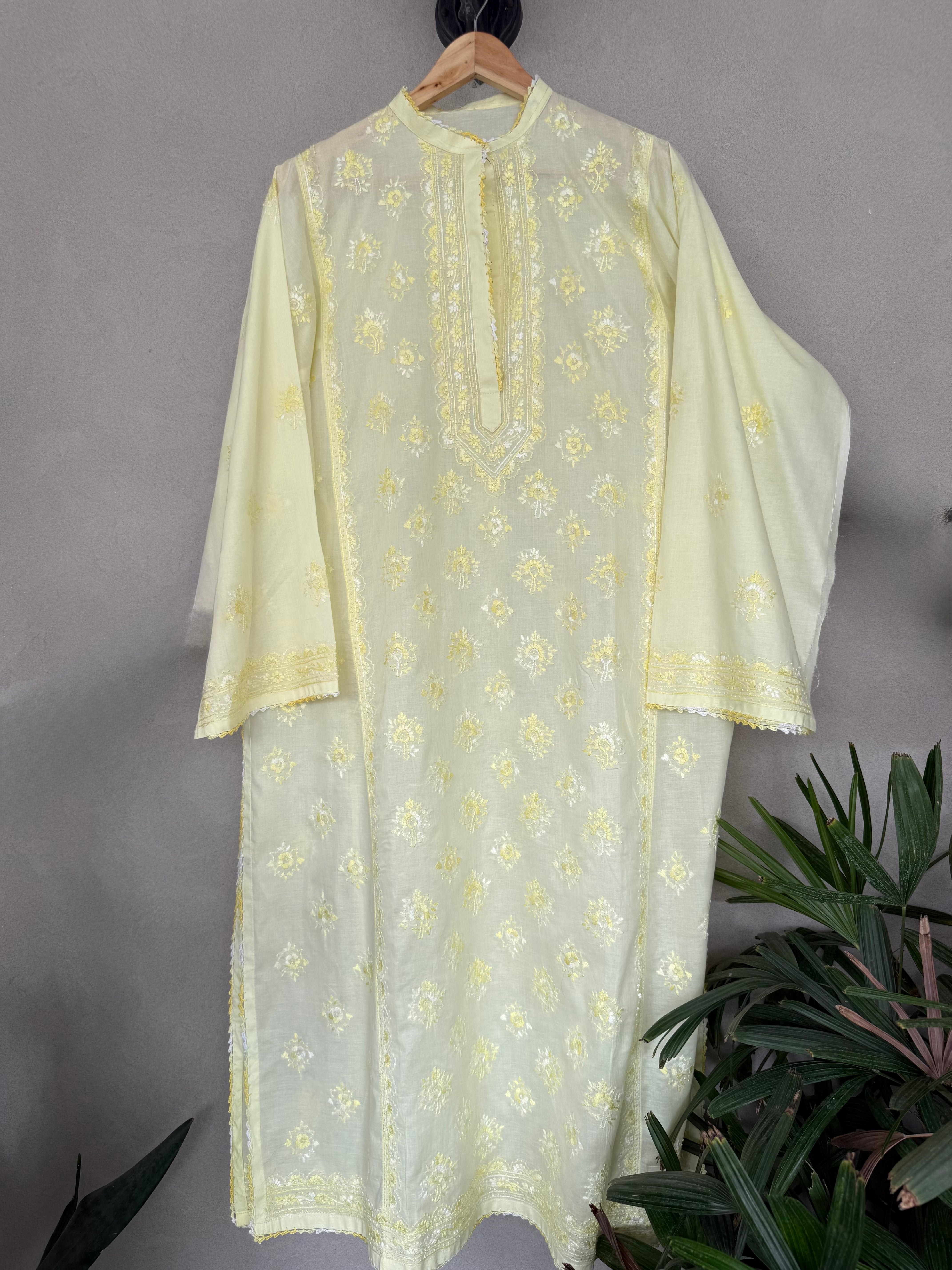 Yellow on yellow hand embroidered kurta