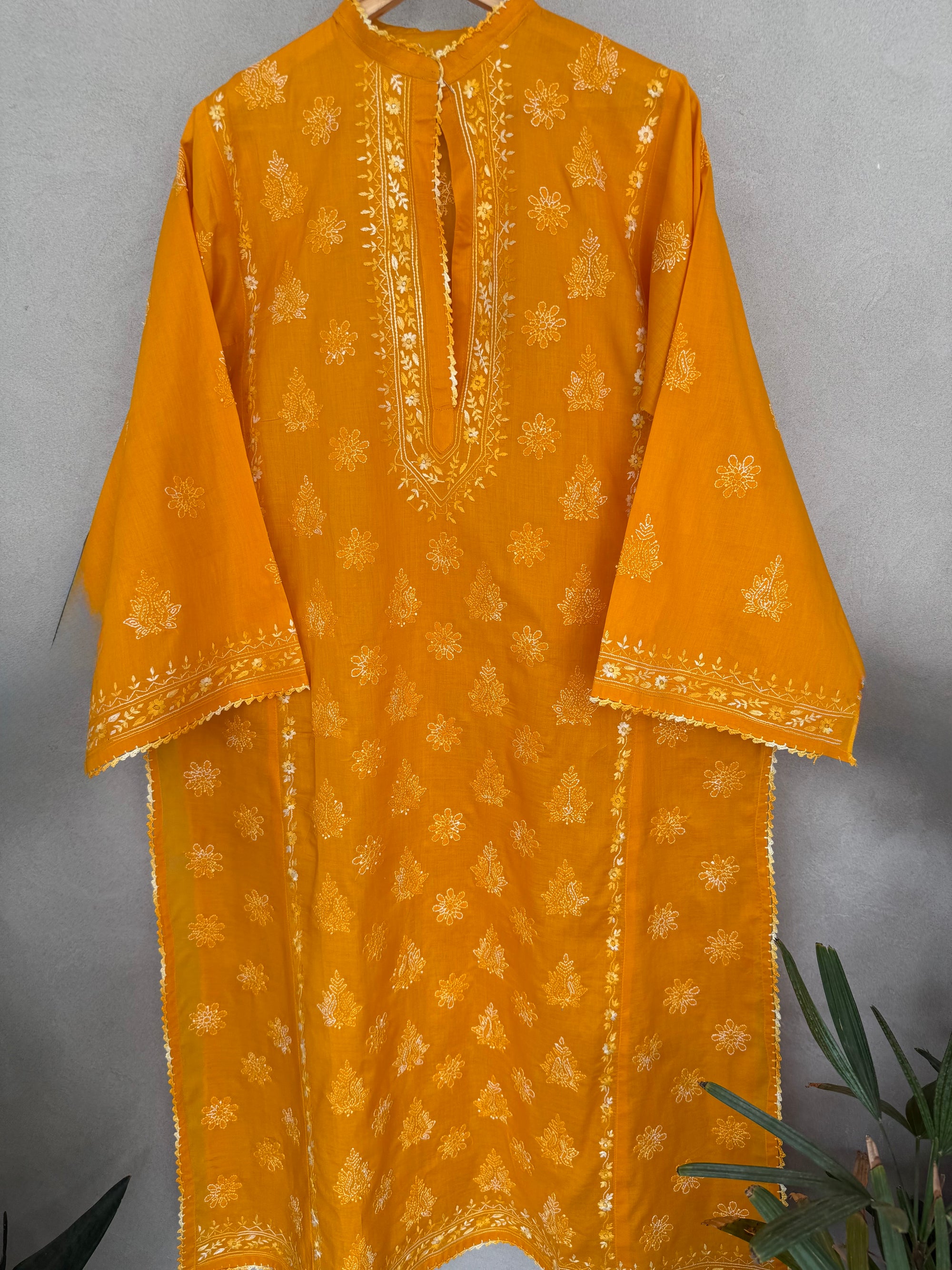 Mustard hand embroidered kurta