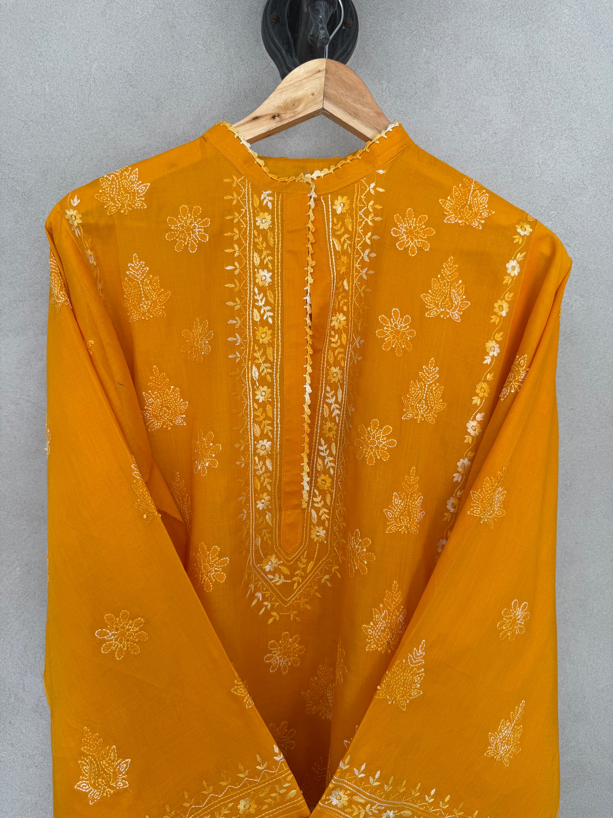 Mustard hand embroidered kurta