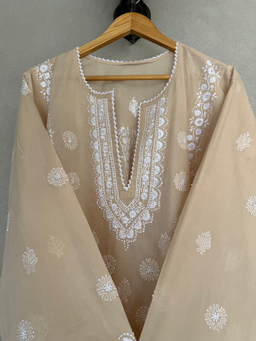 Beige and White Kashmiri Embroidery