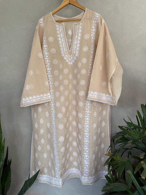 Beige and White Kashmiri Embroidery